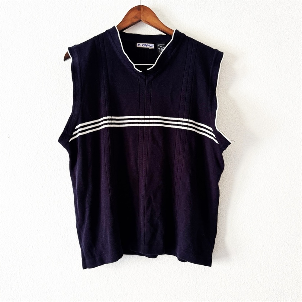 Vintage Xtreme Gear Striped Polo Vest GrandpaCore Preppy Collegiate XL Y2K